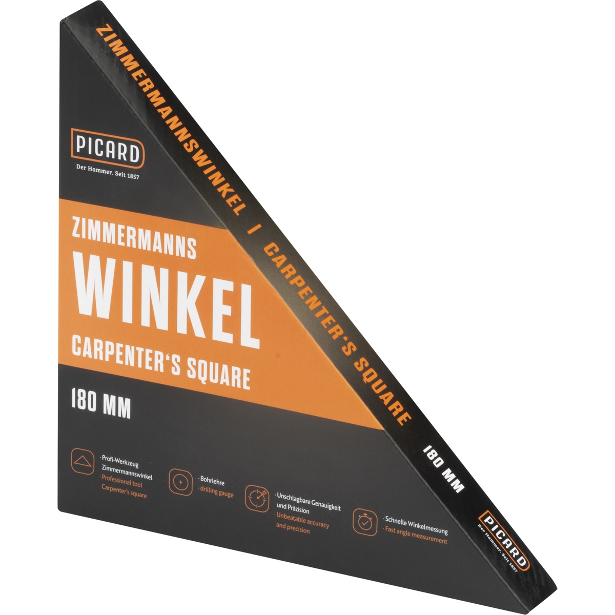 Picard Zimmermannswinkel 180 mm mit Bohrlehre, 255 x 180 mm, 180 g