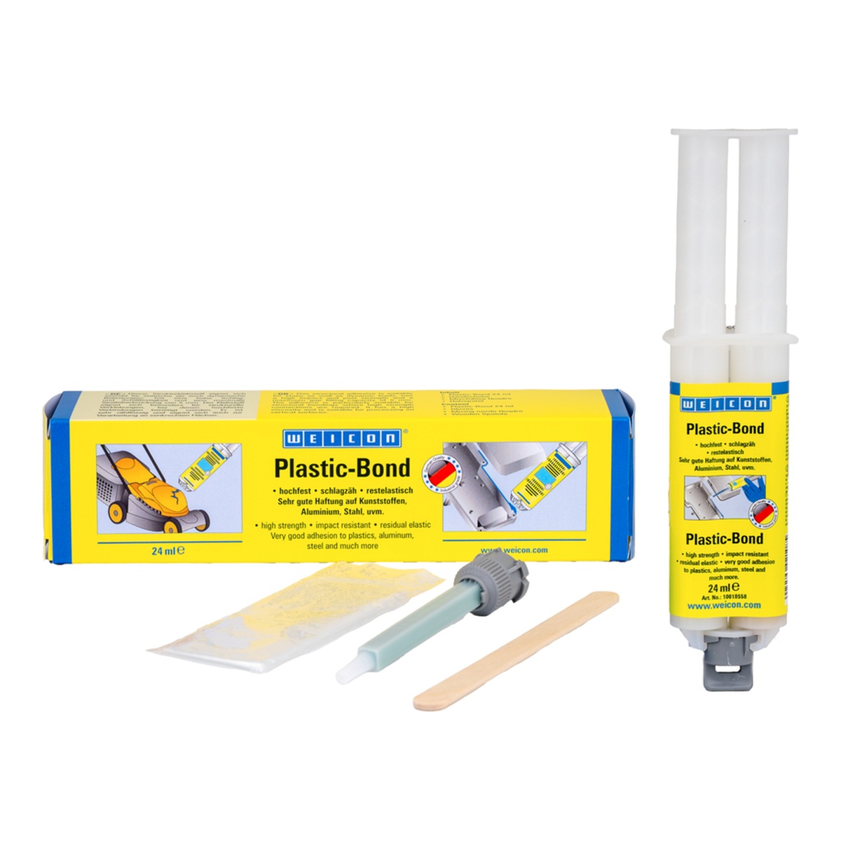 WEICON Plastic-Bond 2-K Kunststoffkleber 24 ml Set mit Mischdüse, cremeweiß