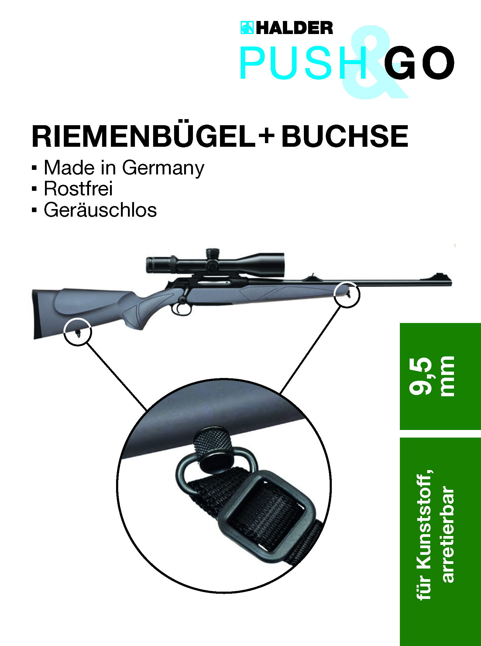 Halder breiter Riemenbügel mit 9,5 mm Buchse für Kunststoff, arretierbar