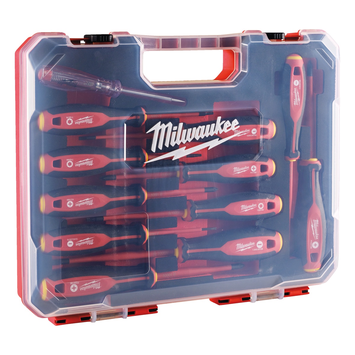 Milwaukee Tri-Lobe Schrauberdreher, VDE geprüft 12-teiliges Set PH/PZ/SL/T/Spannungsprüfer - 1 Stk. Milwaukee Tri-Lobe Schrauberdreher, VDE geprüft 12-teiliges Set PH/PZ/SL/T/Spannungsprüfer - 1 Stk.
