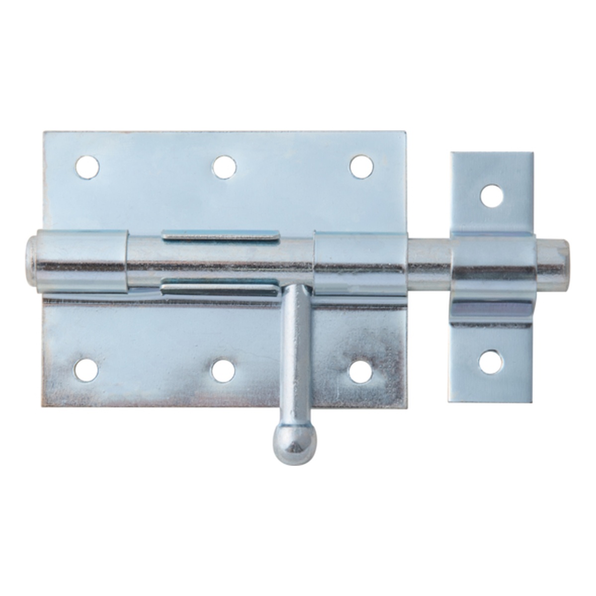 Alberts Bolzenriegel mit rundem Griff, 80 x 63 mm, Stahl roh, galvanisch blau verzinkt - 1 Stk.