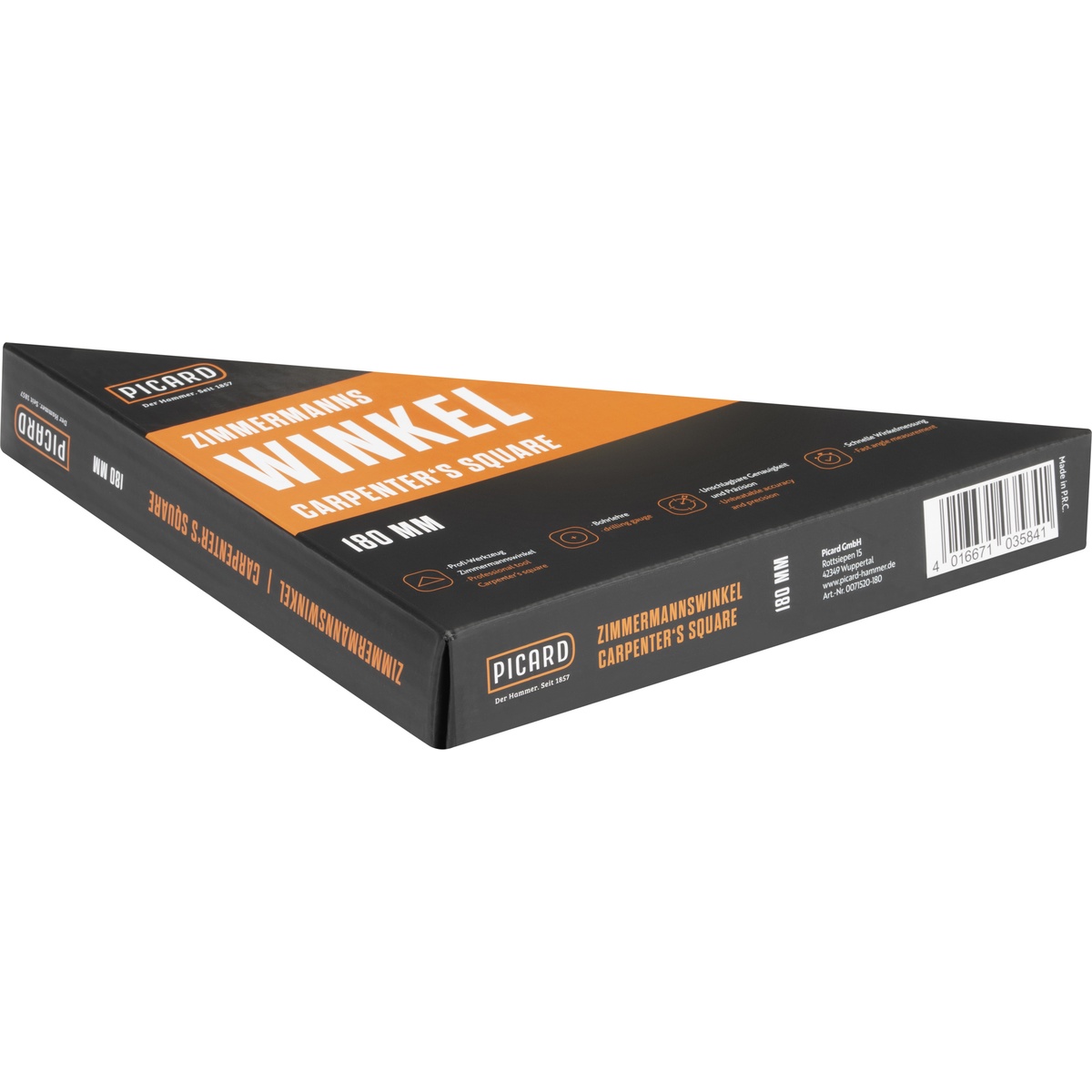 Picard Zimmermannswinkel 180 mm mit Bohrlehre, 255 x 180 mm, 180 g