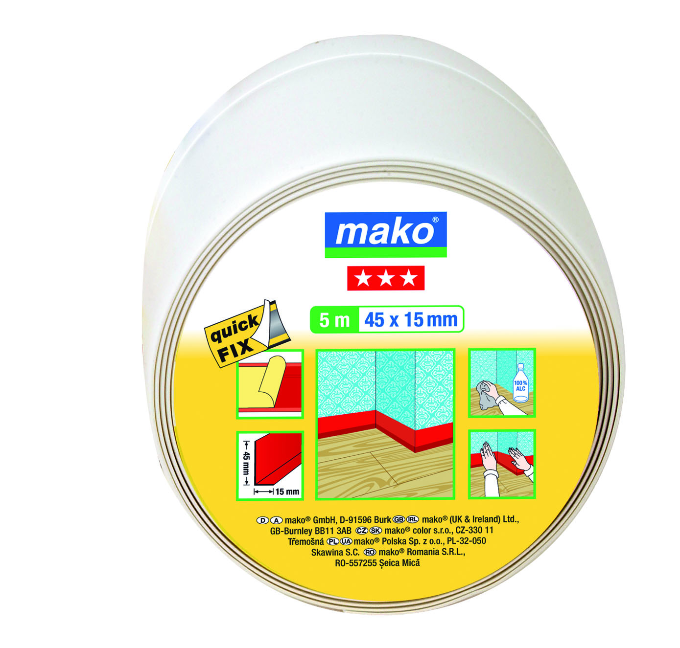 Mako Weich-Sockelleiste selbstklebend, 45 x 15 mm, 5 m, weiß