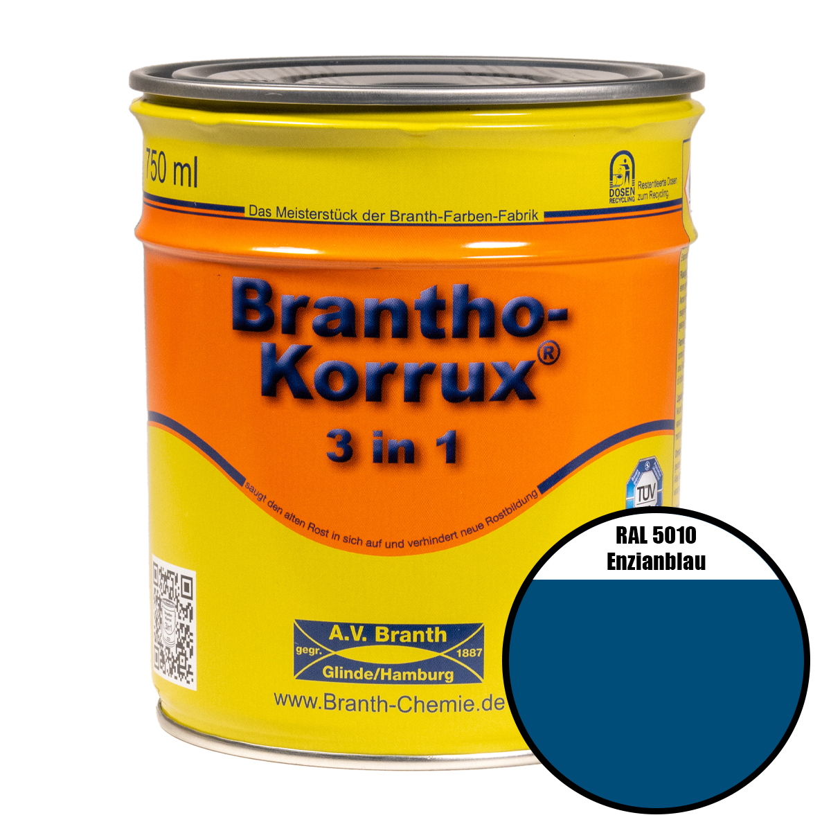 Brantho- Korrux "3 in 1" Metallschutzfarbe RAL 5010 enzianblau 0,75 l Brantho- Korrux "3 in 1" Metallschutzfarbe RAL 5010 enzianblau 0,75 l