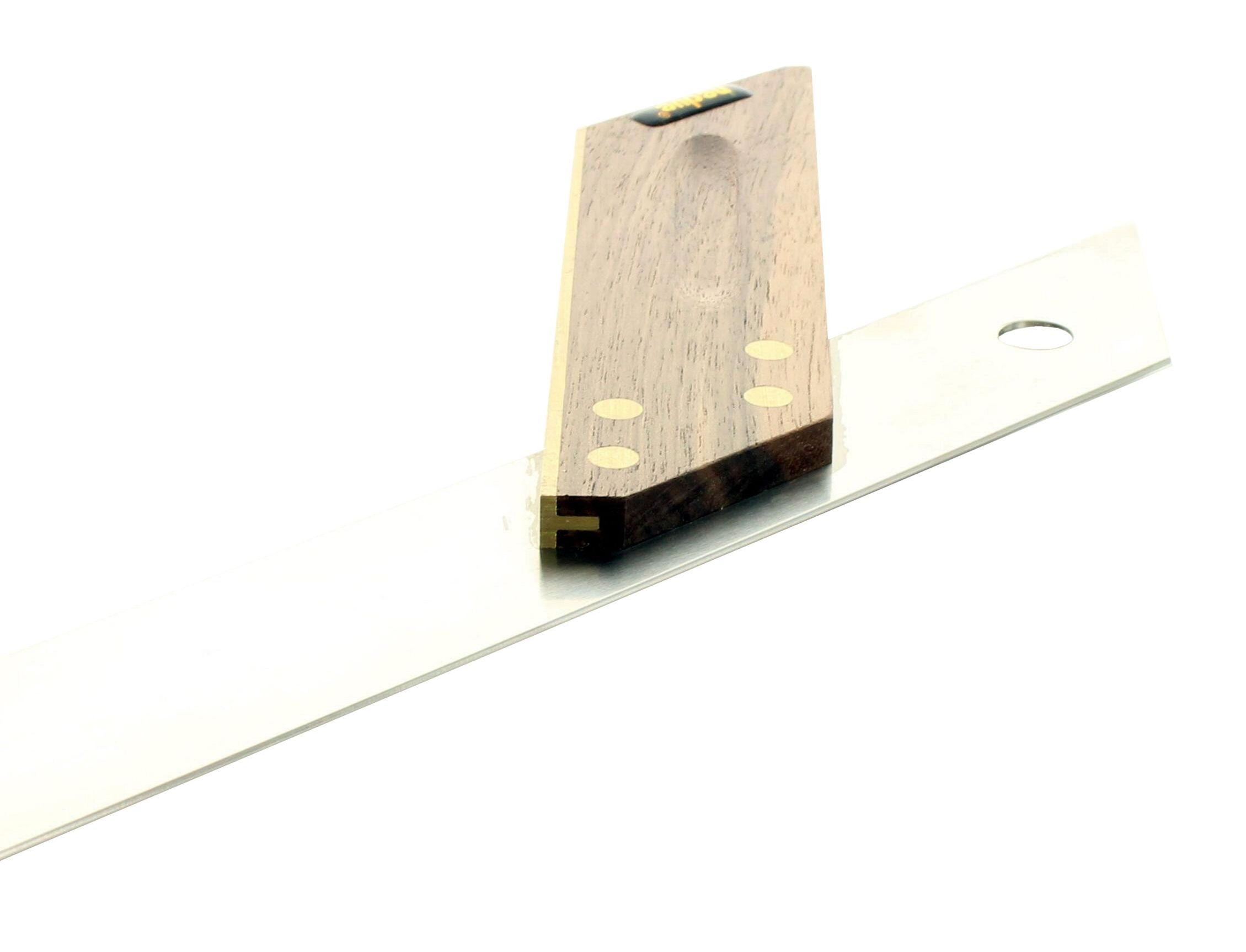 hedue Gehrmaß Nussbaum 250 mm, Edelstahlzunge, 45° kalibriert 0,06°, Messingprofil