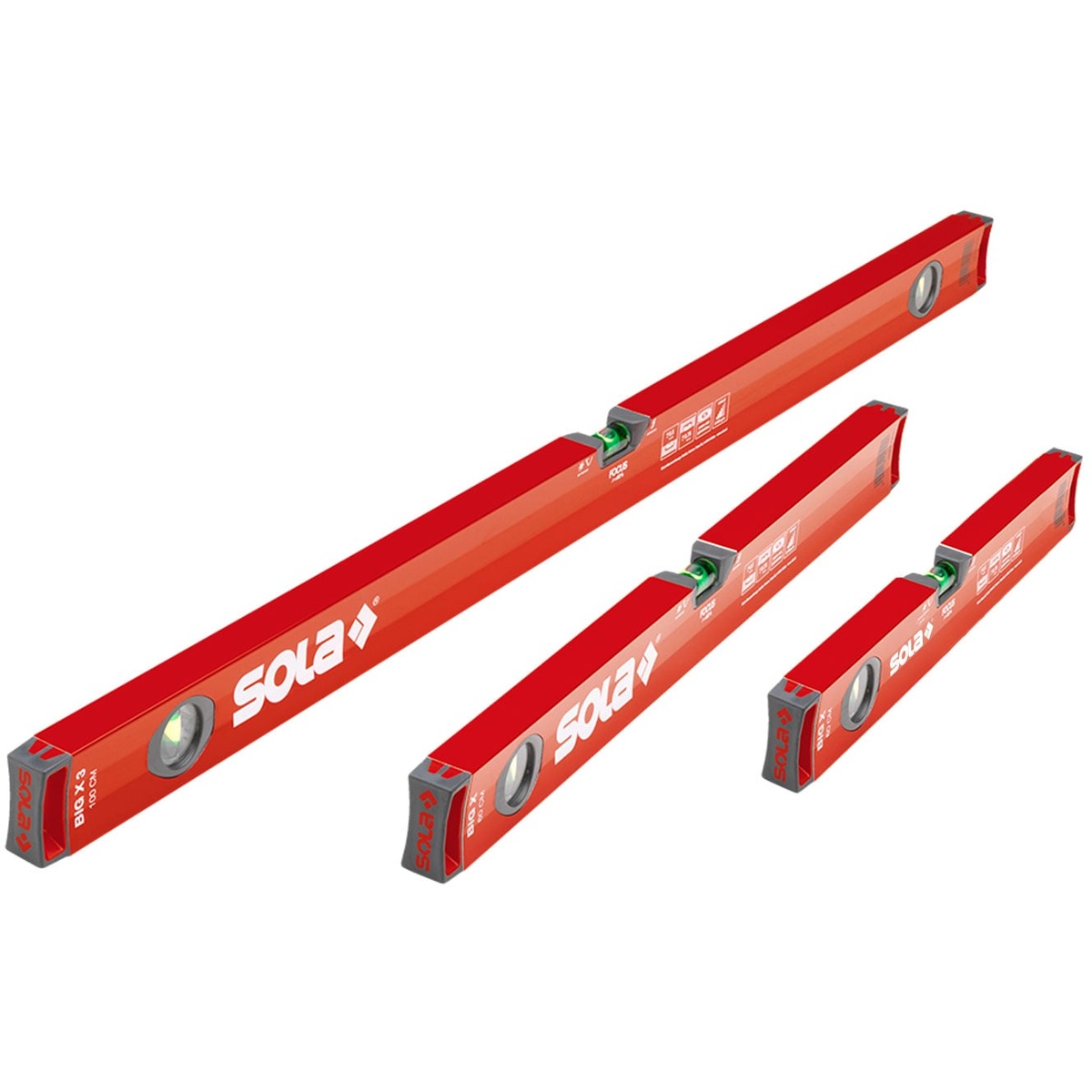 Sola Alu-Wasserwaagen-Set BIG X Triplekombo, 3-teilig: BIG X 30, BIG X 60 und BIG X 3 100
