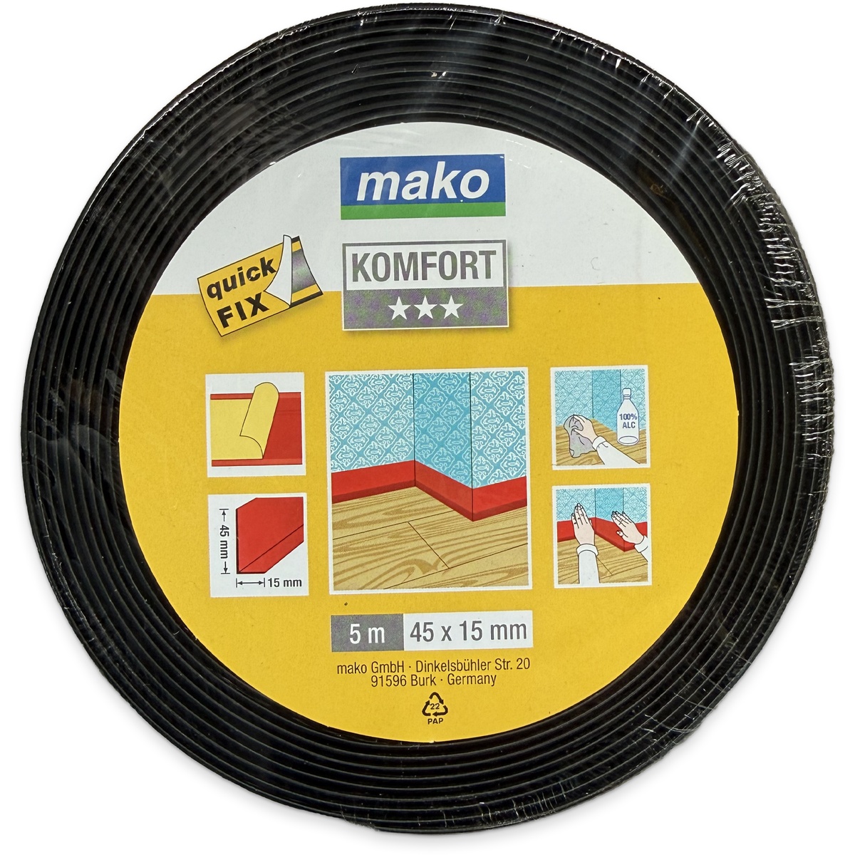 Mako Weich-Sockelleiste selbstklebend, 45 x 15 mm, 5 m, schwarz