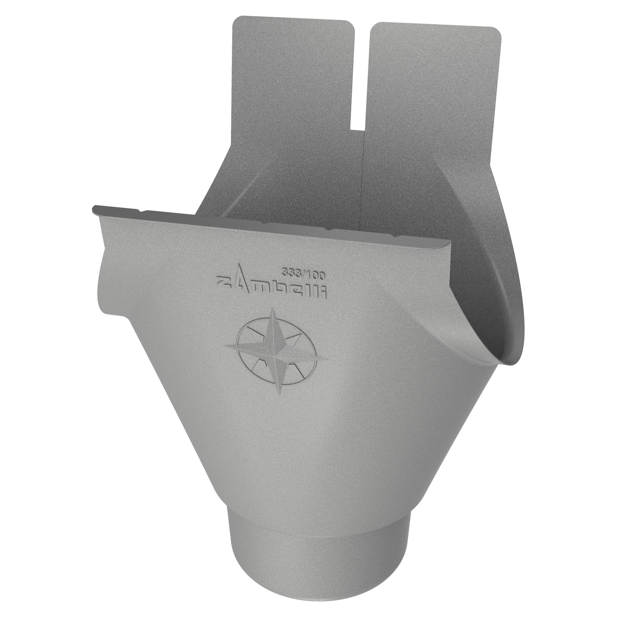 Zambelli Rinnenstutzen Meister-Stutzen oval 333/100, 6-teilig, Weißaluminium RAL 9006, COLORDUR, hinten gefalzt, mit Zambelli-Logo - 1 Stk.