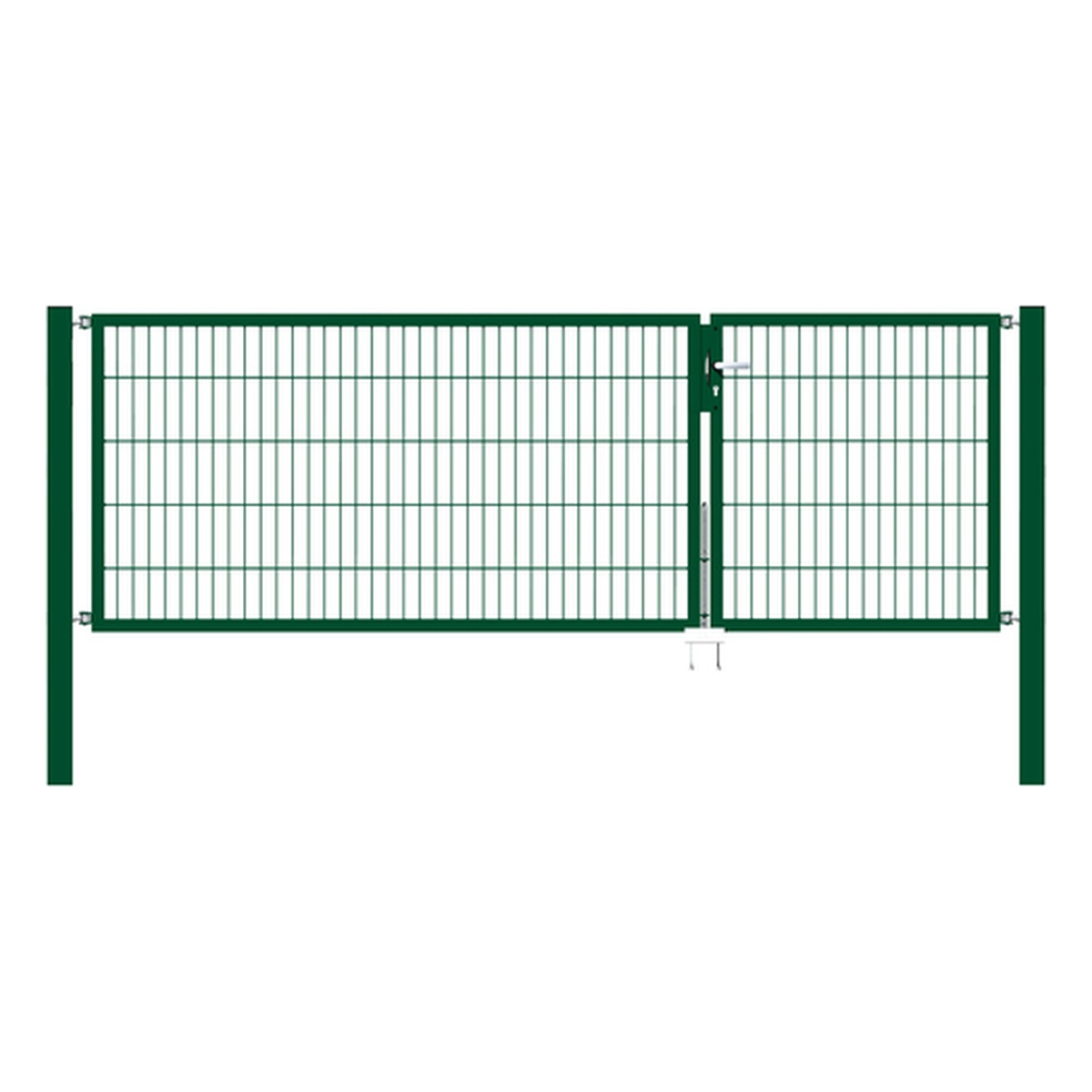Alberts Doppeltor Flexo, 1000 x 3000 mm, ungleich geteilt, Lichte Breite: 2985 mm, Stahl roh, feuerverzinkt, grün kunststoffbeschichtet RAL 6005 - 1