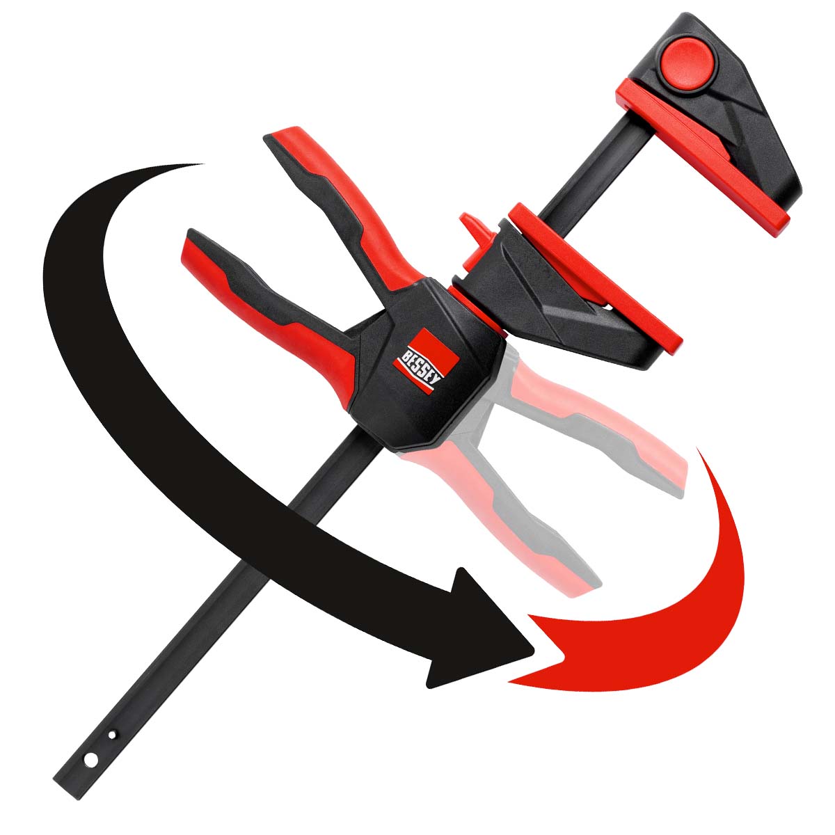 Bessey Einhandzwinge EZ360 mit 360 Grad drehbarem Griff, Spannweite 600 mm, Ausladung 80 mm, 1400 N