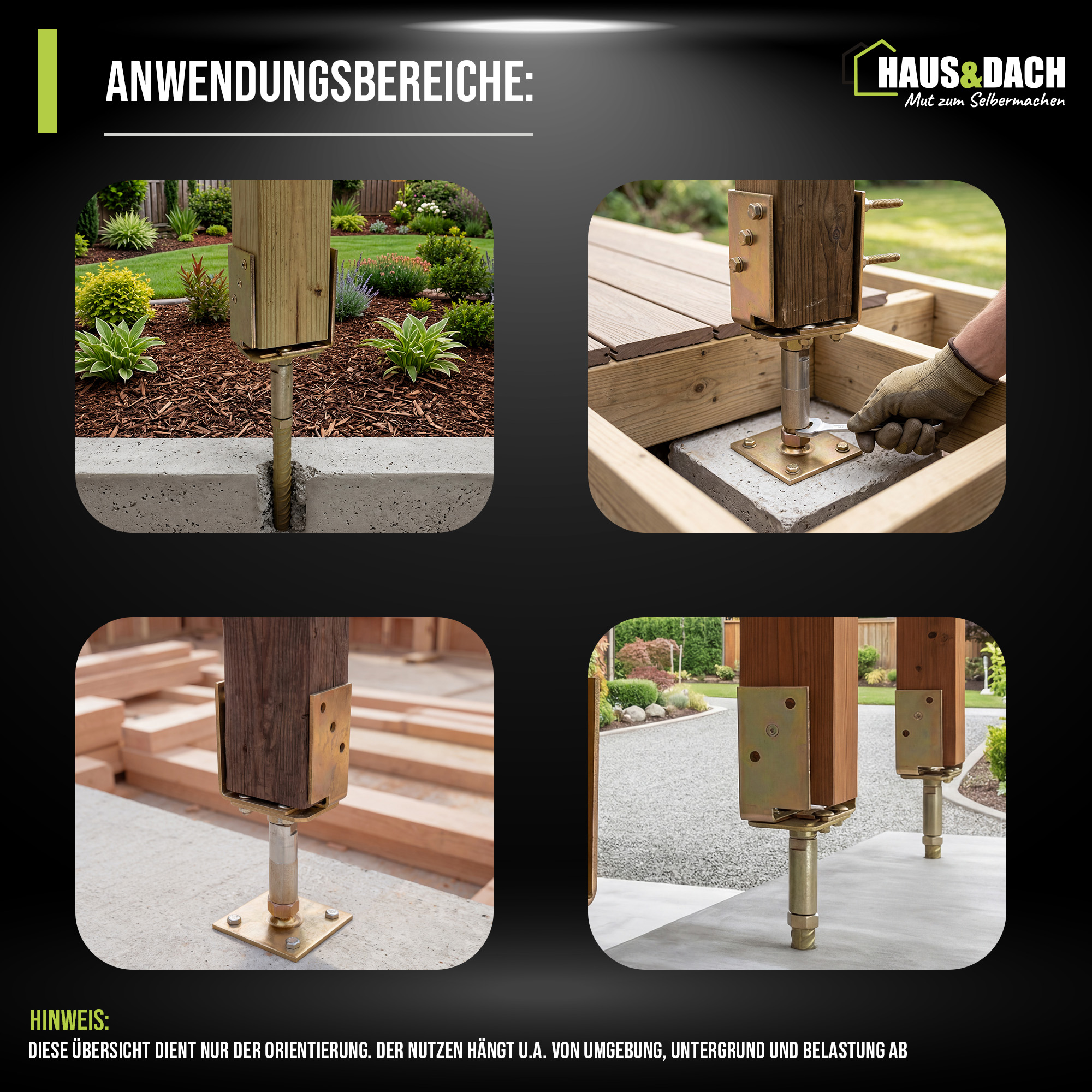 HAUS&DACH U-Pfostenträger Breiten- u. Höhenverstellerbar - Pfostenschuh zum Aufschrauben, verzinkt - 1 Stk.