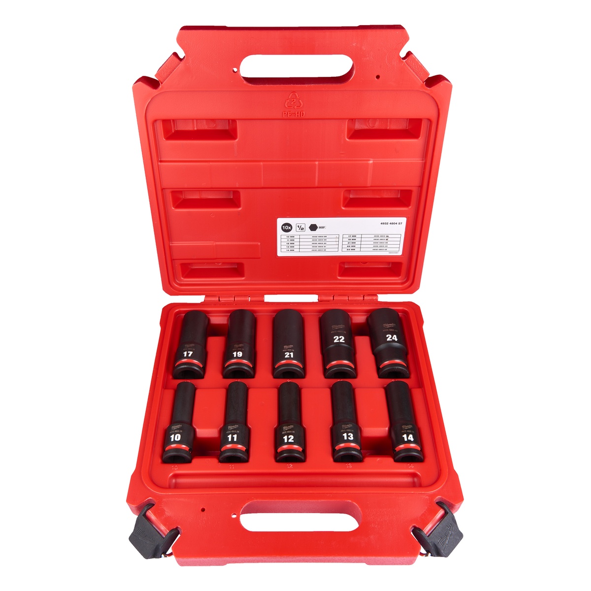 Milwaukee Schlagnuss-Satz 1/2 Zoll SW 10 bis 24 mm, SHOCKWAVE, lang, 10-teilig
