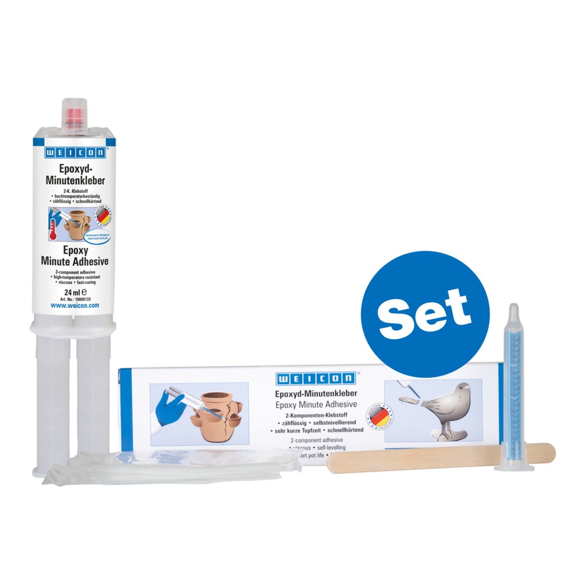 WEICON Epoxyd-Minutenkleber 2-K Epoxid 24 ml Set mit Mischdüse, transparent