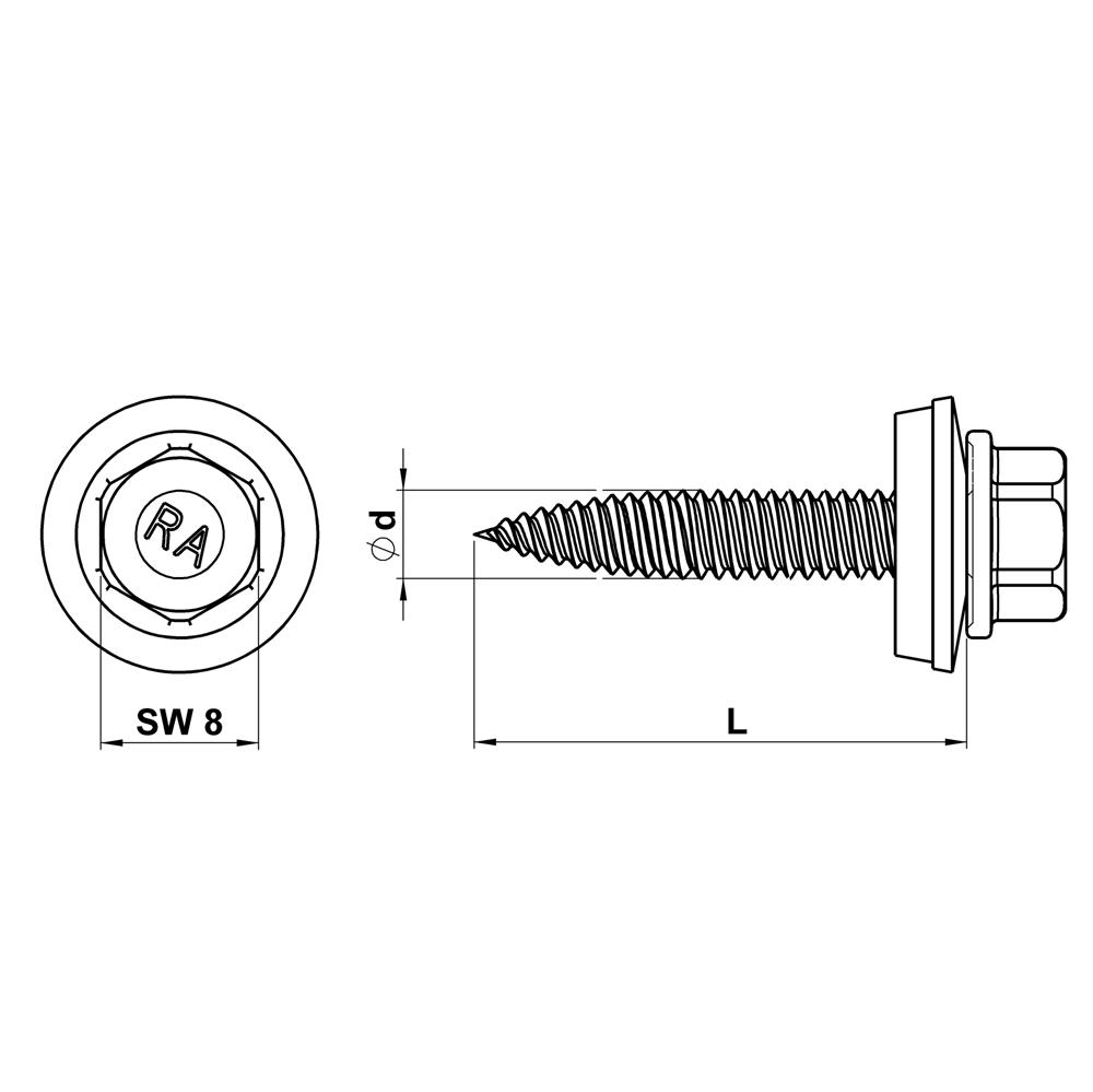 Reisser RP-T2 Stoßverbindungsschraube Bimetall(Edelstahl A2/Stahl), Vollgewinde, SW8, 4,5x22 mm - 100 Stk.