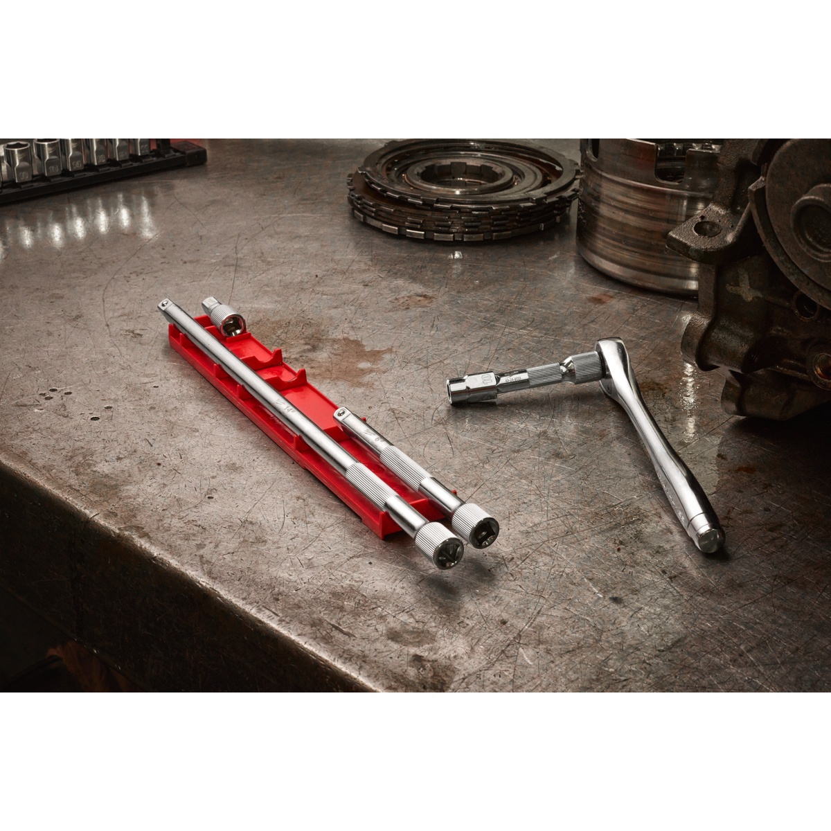 Milwaukee Verlängerungs-Satz 3/8 Zoll 4-teilig, 38, 76, 152 und 356 mm, verchromt, geriffelter Griffbereich