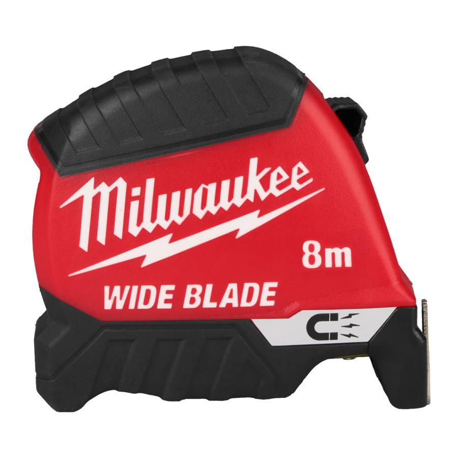 Milwaukee Bandmaß Premium Breit, 8 m, 35 mm Bandbreite, Magnethaken, selbsttragend bis 5 m, Nylon-Schutzschicht