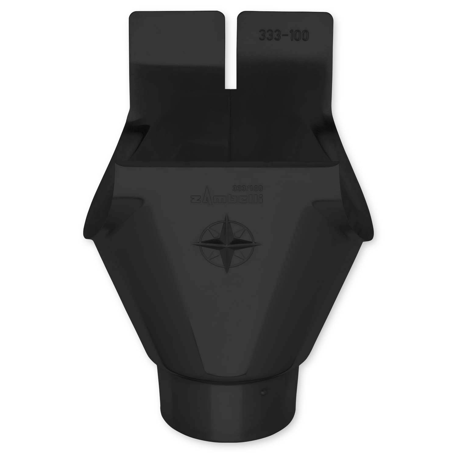 Zambelli Einhangstutzen oval 333/100 mm, 6 tlg, verzinkt, Schwarz, gefalzt Zambelli Einhangstutzen oval 333/100 mm, 6 tlg, verzinkt, Schwarz, gefalzt