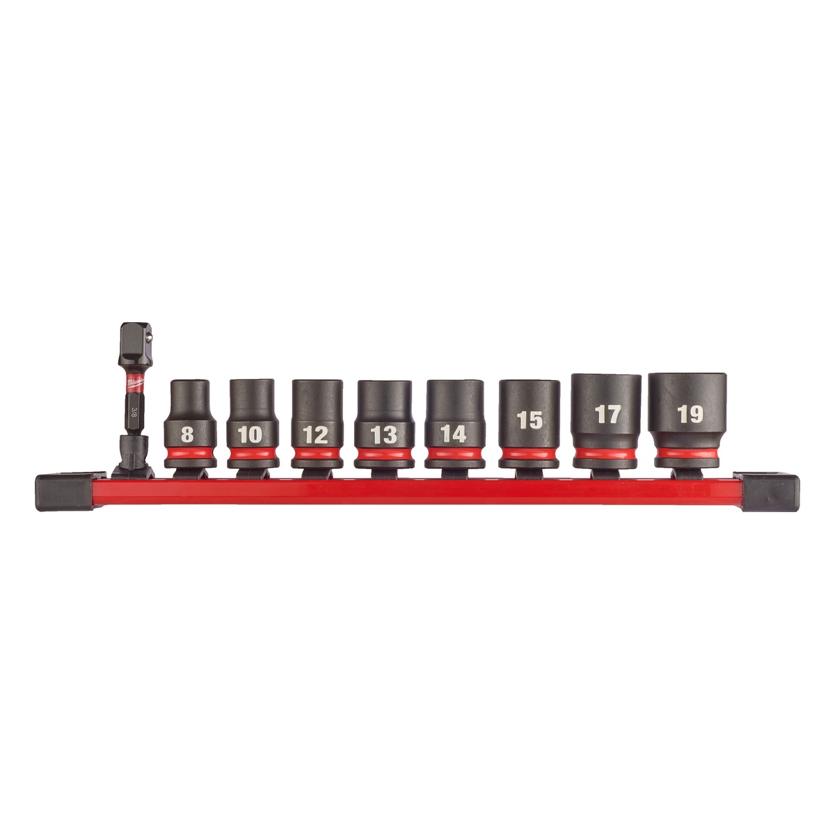 Milwaukee Schlagnuss-Satz 3/8 Zoll SW 8 bis 19 mm, SHOCKWAVE, kurz, auf Schiene, 9-teilig