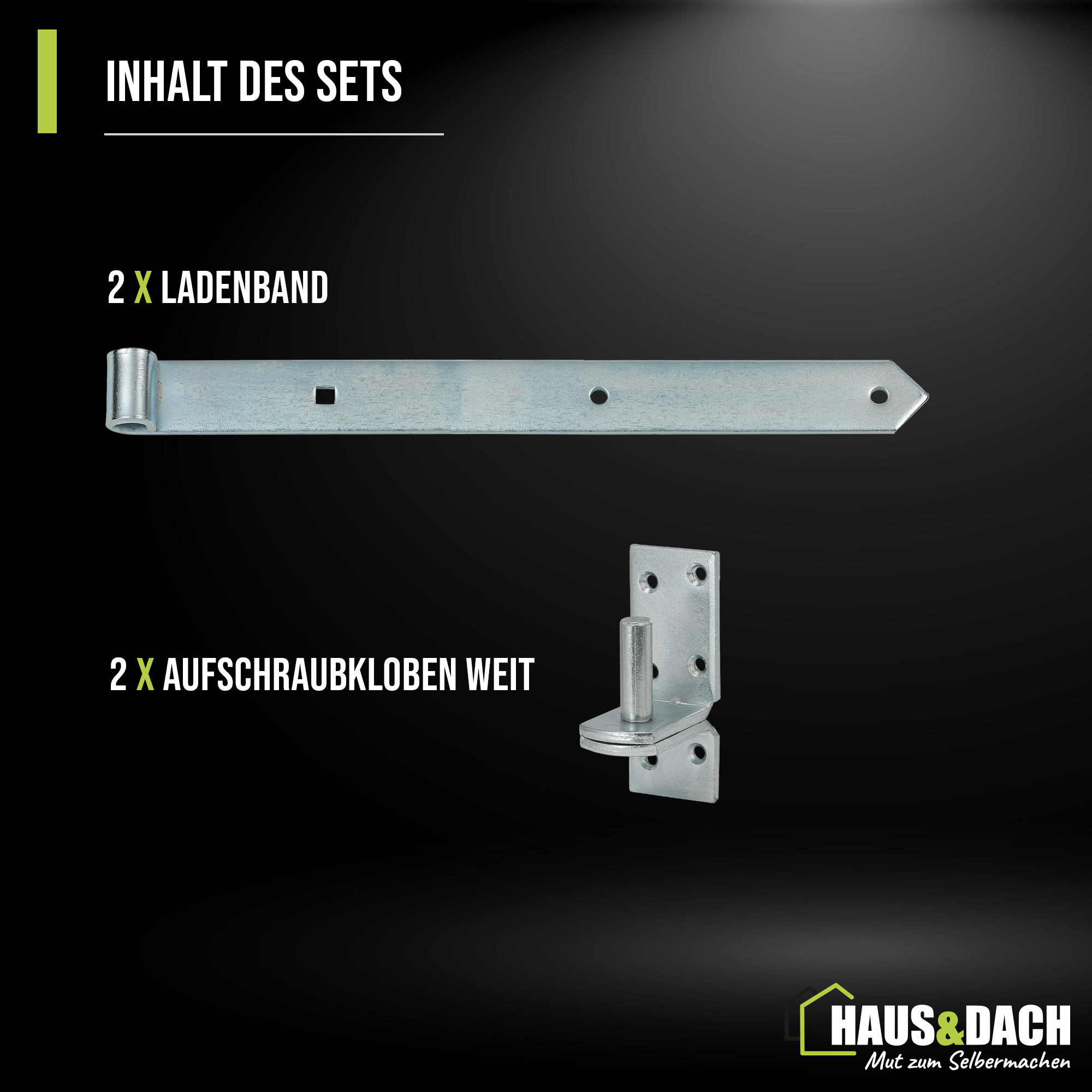 HAUS&DACH Ladenband Set 1200 mm blau verzinkt - Torband / Türband für Gartentor & Holztor inkl. Kloben zum Anschrauben Ø 20 mm weit