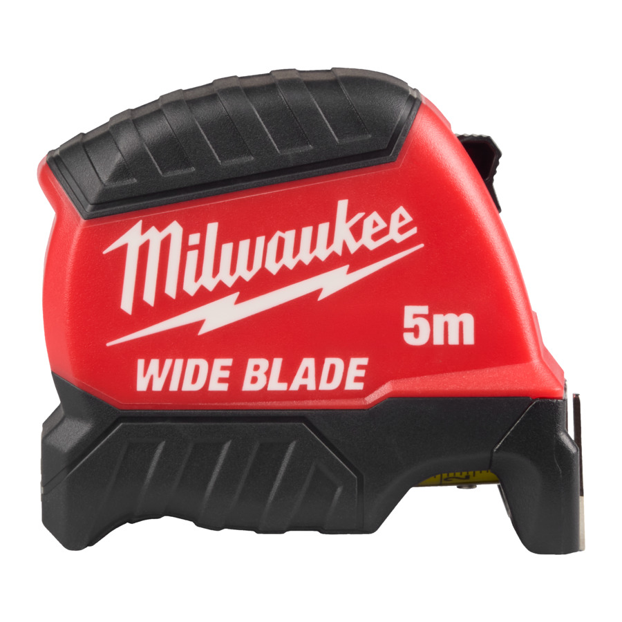Milwaukee Bandmaß Premium Breit, 5 m, 35 mm Bandbreite, Nylon-Schutzschicht, selbsttragend bis 5 m, Klasse II