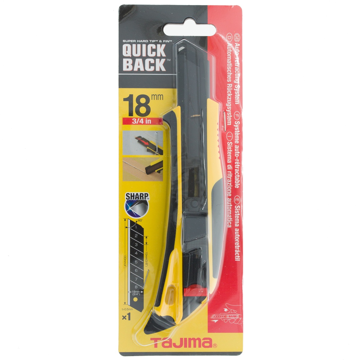 Tajima Quick Back Cutter 18 mm 1 Razar Black Klinge Auto Lock Automatischer Klingeneinzug - 1 Stk.