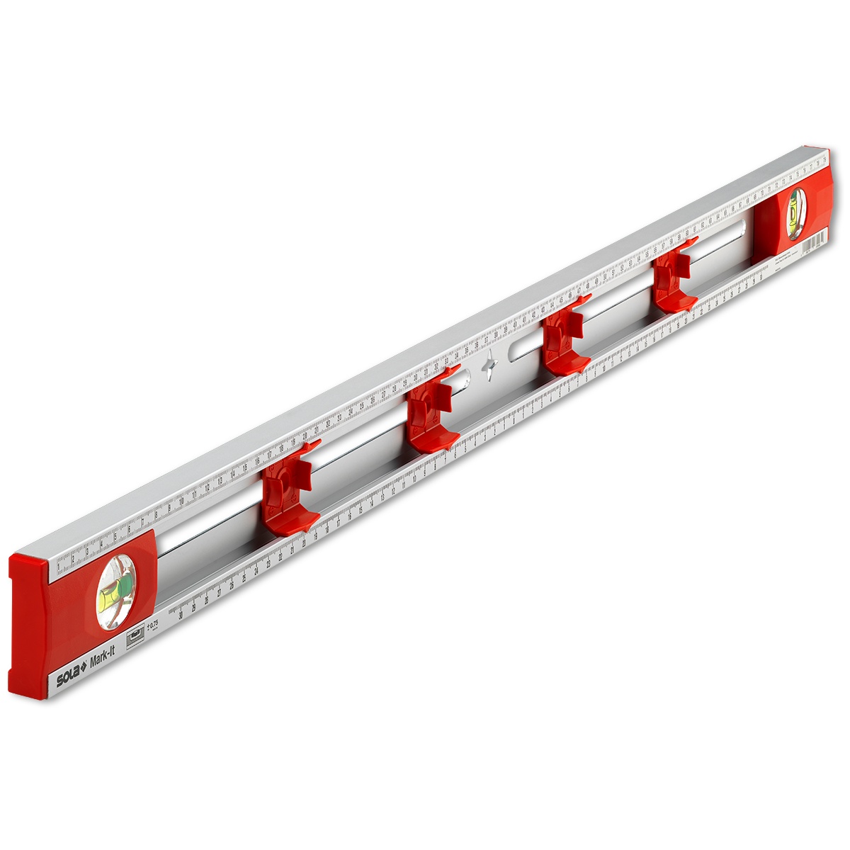Sola Markier-Wasserwaage MARK-IT, 80 cm, Alu-C-Profil mit Messschiebern und Mittelpunkt-Skala