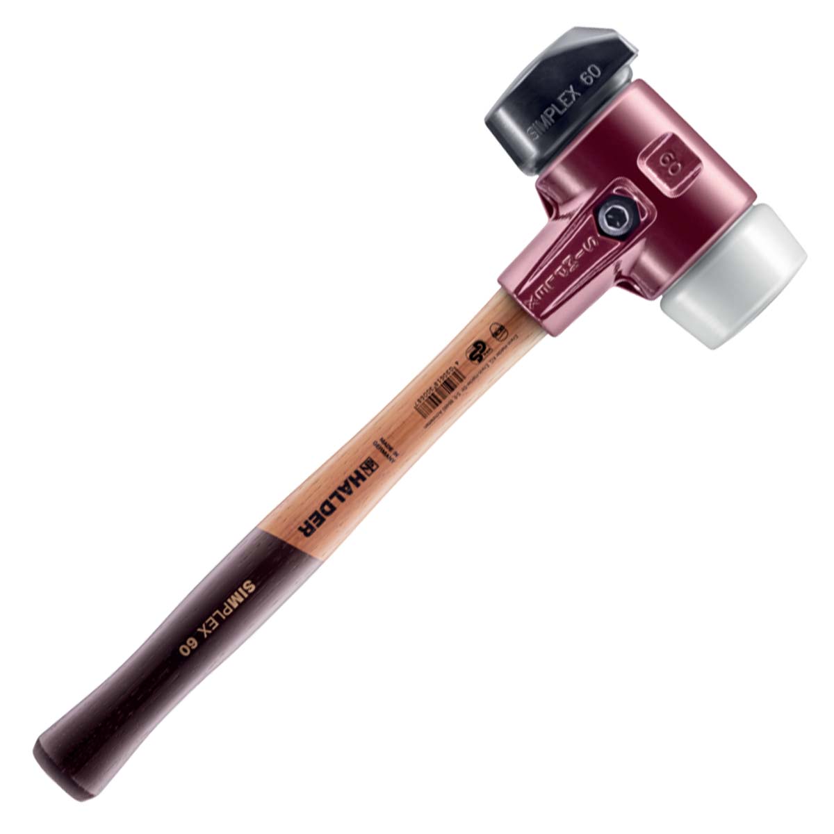 Halder Schonhammer SIMPLEX mit Standfuß, 60 mm, Gummi schwarz / Superplastik weiß, Tempergussgehäuse mit Holzstiel