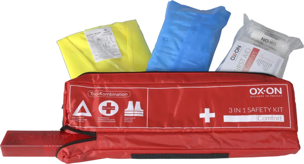 OX-ON 3-in-1 KFZ Safety Kit Erste Hilfe, Warnweste, Warndreieck