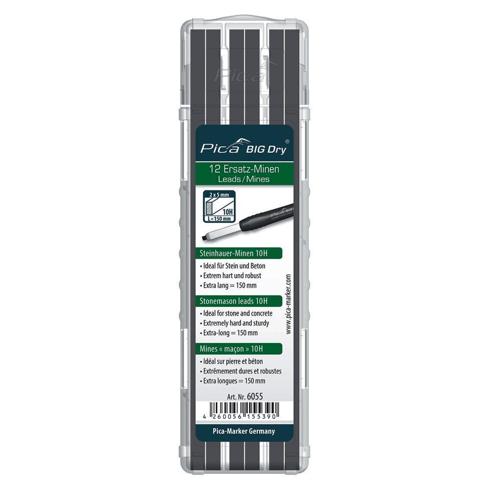 Pica BIG Dry Ersatzminen 6055, 2 × 5 mm, Steinhauer Grafit 10H, 12 Stück