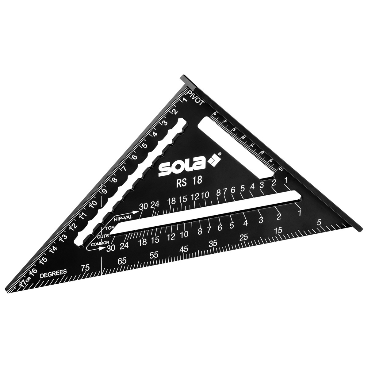 Sola Sparrenwinkel RS 18, 185 x 185 mm, Aluminium schwarz, mit Skalen für Normal-, Grat- und Kehlsparren