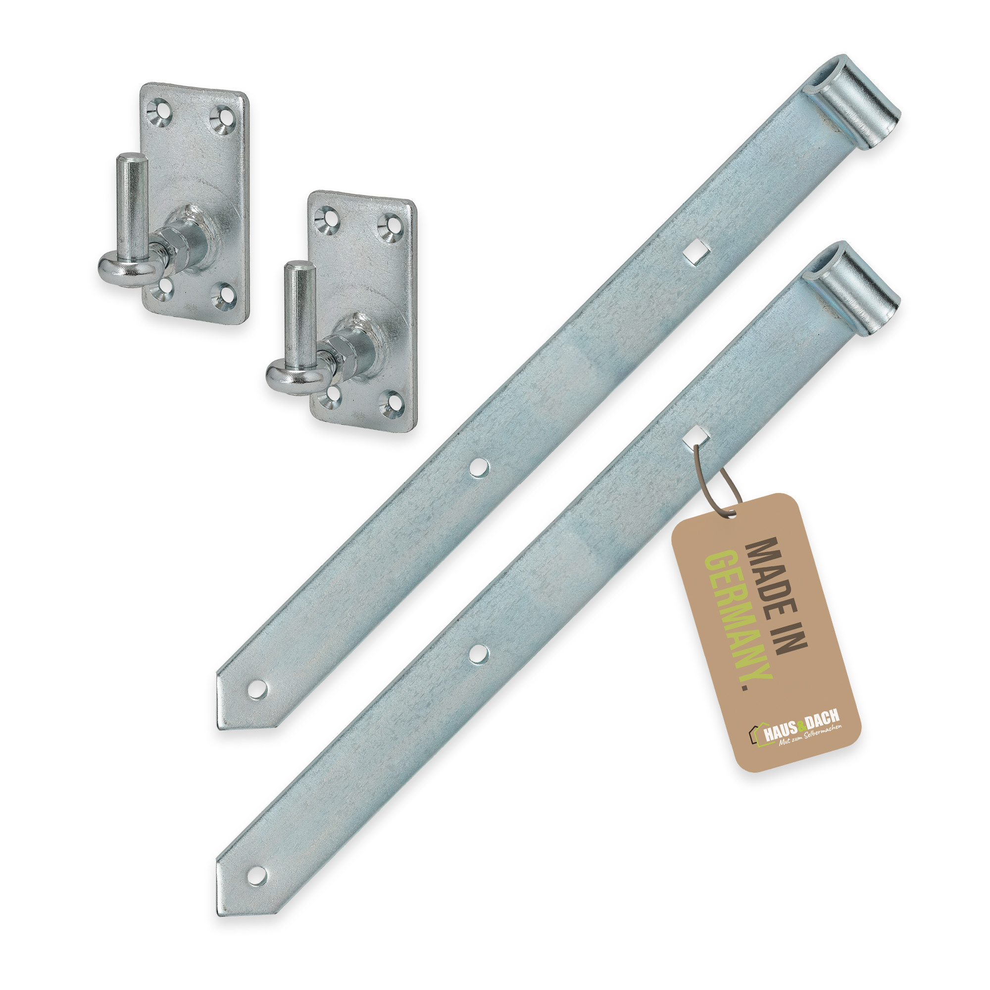 HAUS&DACH Ladenband Set 500 mm, Kloben Ø13 mm verstellbar zum Anschrauben, blau verzinkt - Torband / Türband für Gartentor, Holztor & Fensterladen