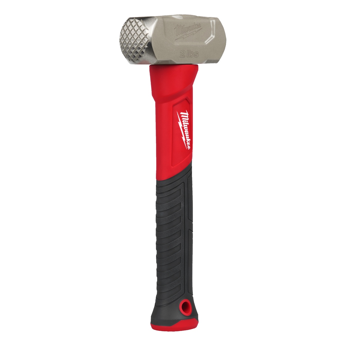Milwaukee Fäustel Fiberglas, 0,9 kg, geriffelte und glatte Bahn, gummierter Griff, Öse für Werkzeugsicherung