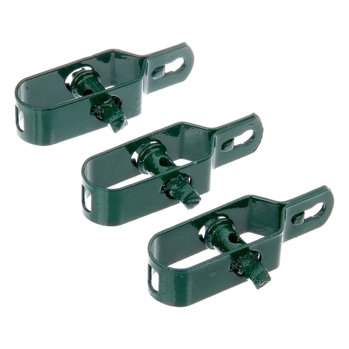 Alberts Drahtspanner, 22 x 42 x 100 mm, Stahl roh, verzinkt grün kunststoffbeschichtet RAL 6005 Kabelbinder verbunden - 3 Stk.