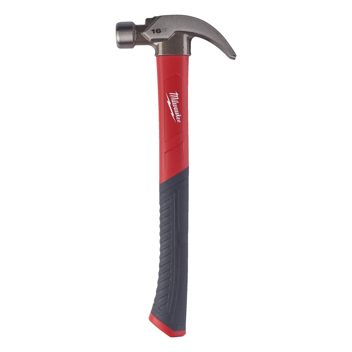 Milwaukee Klauenhammer gekröpft, 450 g, Fiberglasstiel, vibrationsarme Griffummantelung, Magnet-Nagelhalter