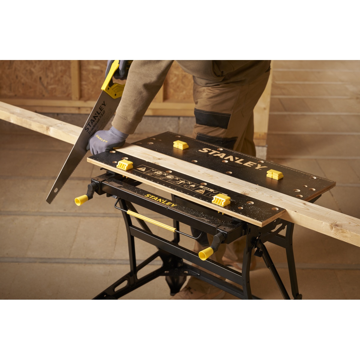 Stanley Workmate Deluxe 2-in-1, Werkbank und Spanntisch, Bambusplatte, bis 250 kg