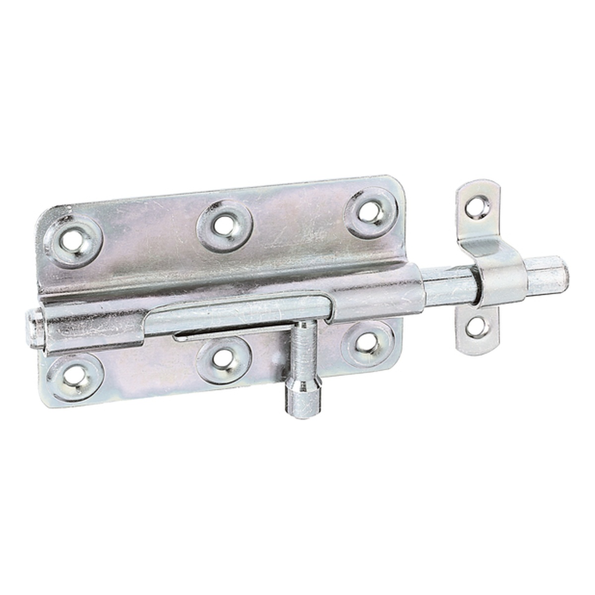 Alberts Bolzenriegel mit rundem Griff, mit befestigter Schlaufe, Stahl roh, galvanisch verzinkt, 100 x 59 mm - 1 Stk. Alberts Bolzenriegel mit rundem Griff, mit befestigter Schlaufe, Stahl roh, galvanisch verzinkt, 100 x 59 mm - 1 Stk.