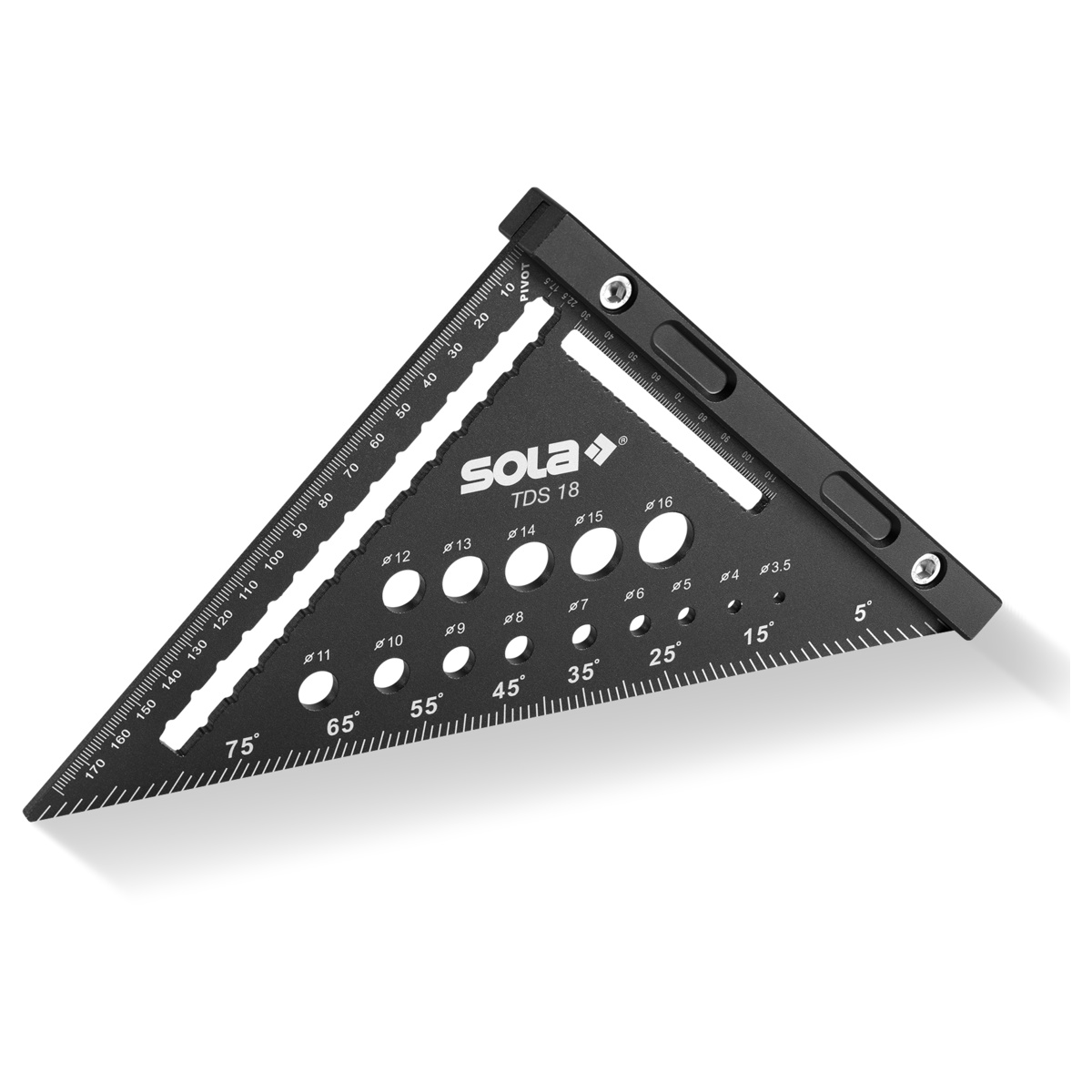 Sola Dreieckswinkel TDS 18, Schenkellänge 180 mm, mit Bohrerlehre und abnehmbarem Anschlag
