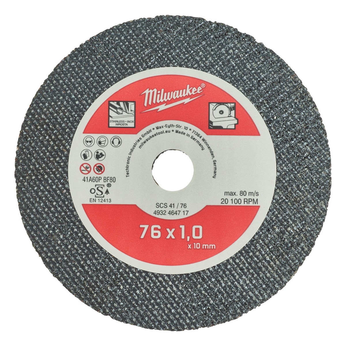 Milwaukee Metalltrennscheibe SCS41 76 mm für Stahl, Edelstahl - 5 Stk.