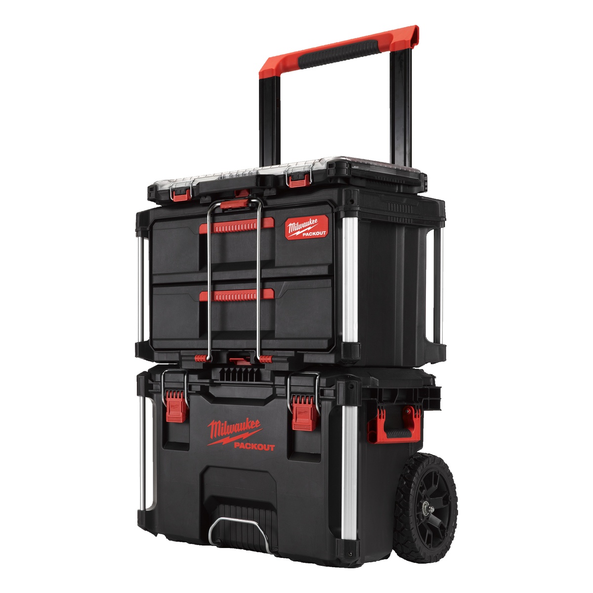 Milwaukee PACKOUT Starter-Set 2, 3-teilig PACKOUT Trolley-Koffer, Koffer mit 2 Schubladen u. Organiser Slim - 1 Stk.