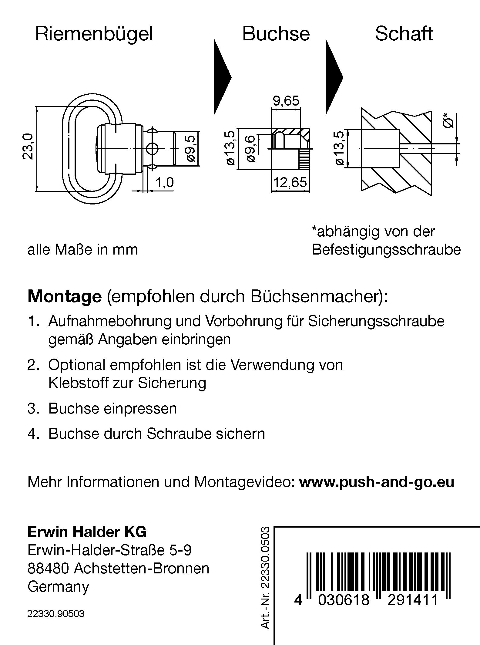 Halder schmaler Riemenbügel mit 9,5 mm Buchse für Holz, drehbar