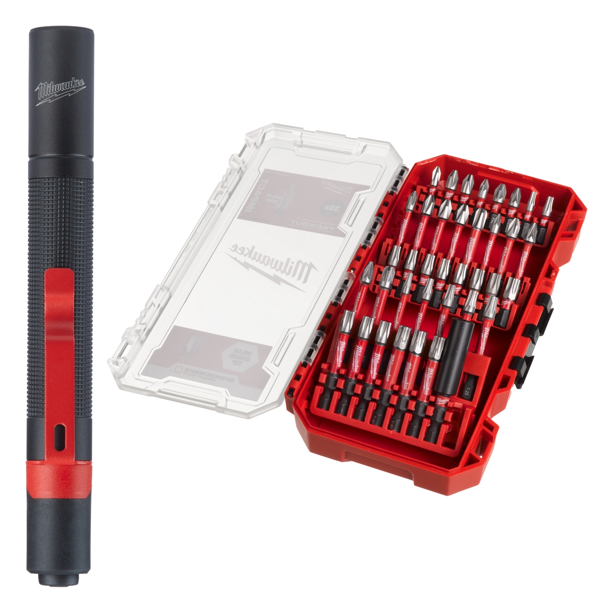 Milwaukee SHOCKWAVE Bitset 39-tlg. + IPL-LED Stiftlampe - 1 Stk.