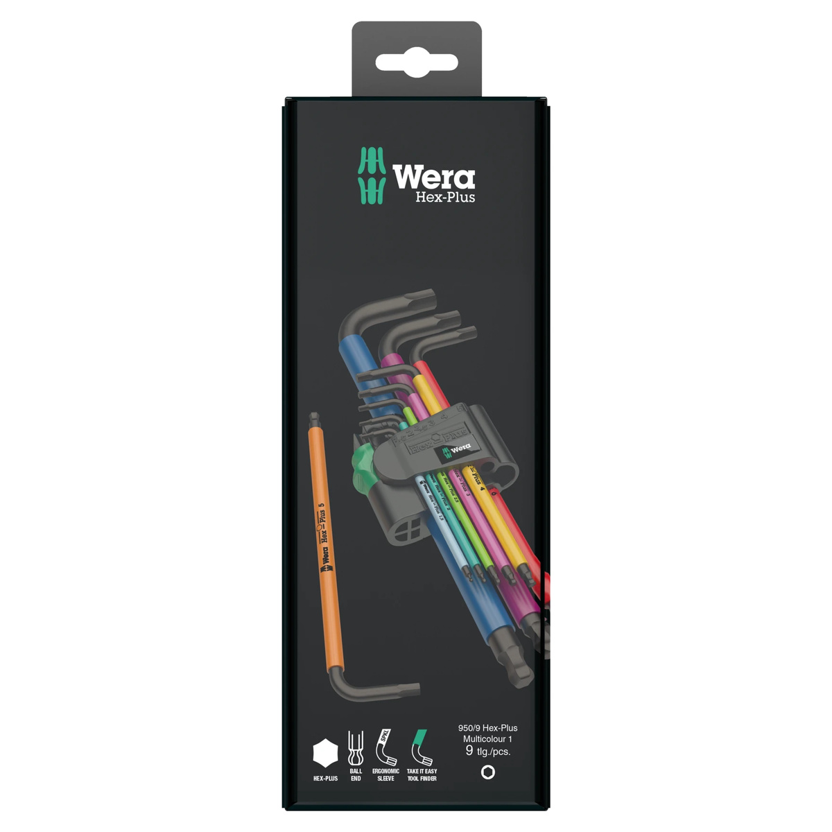 Wera Winkelschlüsselsatz Hex-Plus Multicolour, metrisch, 9-teilig, 1,5 bis 10 mm, BlackLaser, farbcodiert