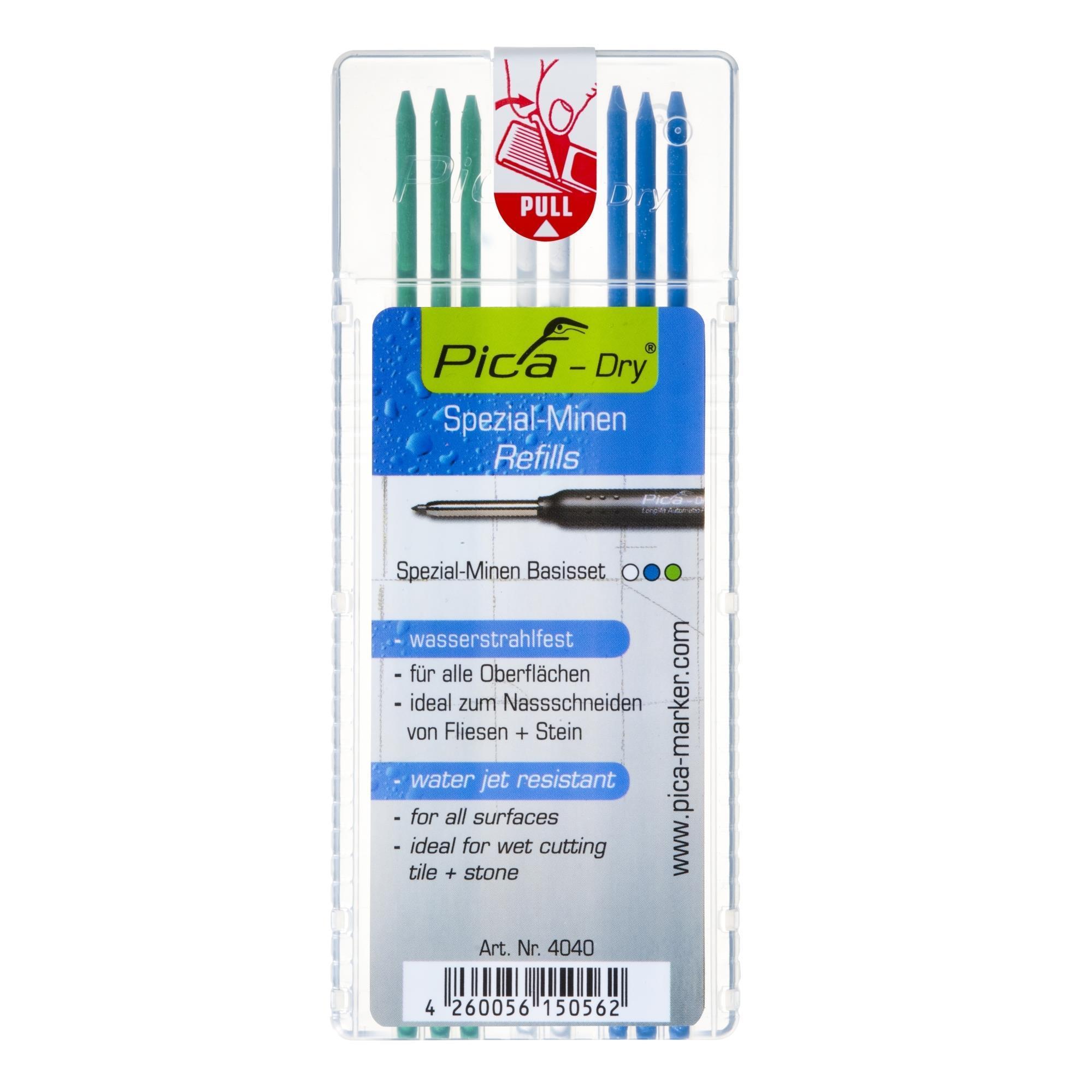 Pica Dry Spezialminen 4040, 2,8 mm, grün weiß blau, wasserstrahlfest, 8 Stück