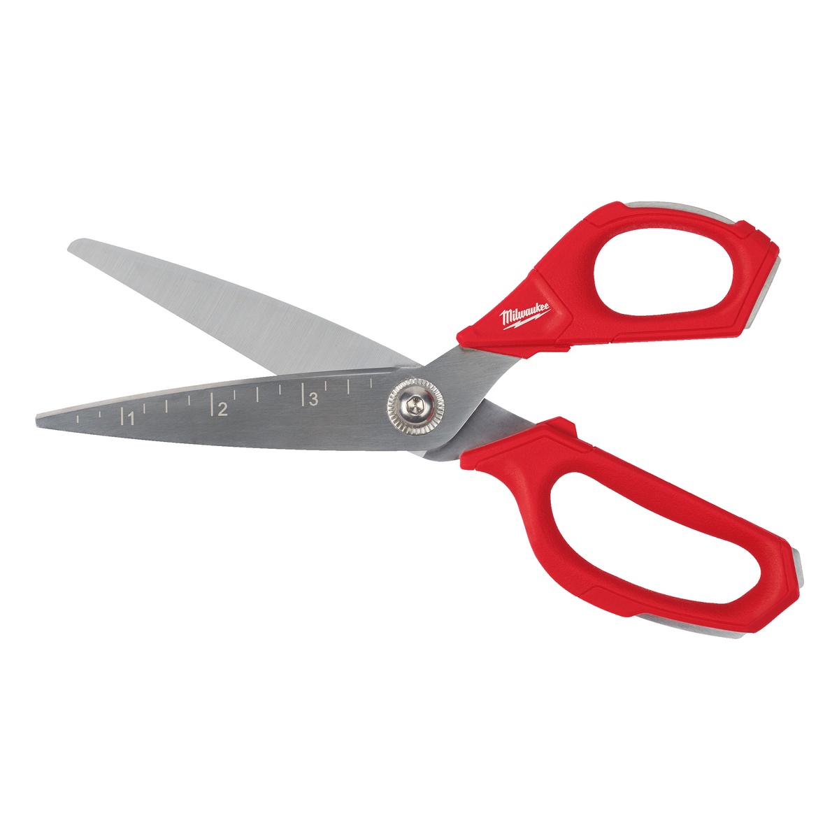 Milwaukee Arbeitsschere gerade, 230 mm, Eisenkarbid-Schneiden, mikroverzahnt, mit Skala