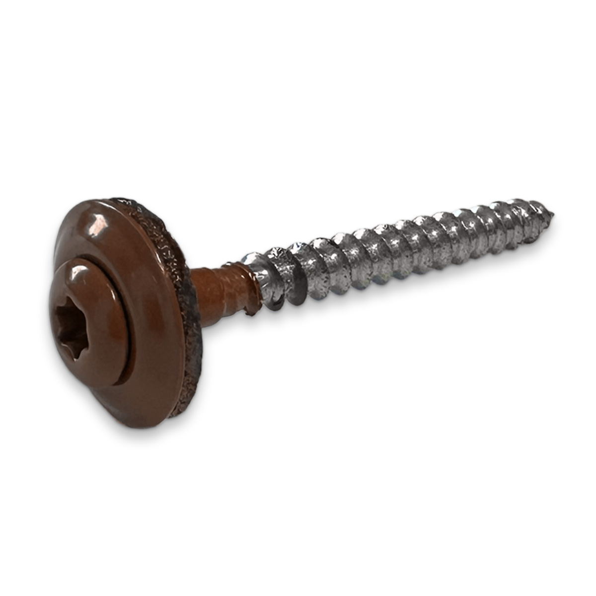 Spenglerschraube 4,5 x 45 mm, RAL 8011 Nussbraun, Edelstahl A2, 2-teilig, 1 Stk. Spenglerschraube 4,5 x 45 mm, RAL 8011 Nussbraun, Edelstahl A2, 2-teilig, 1 Stk.