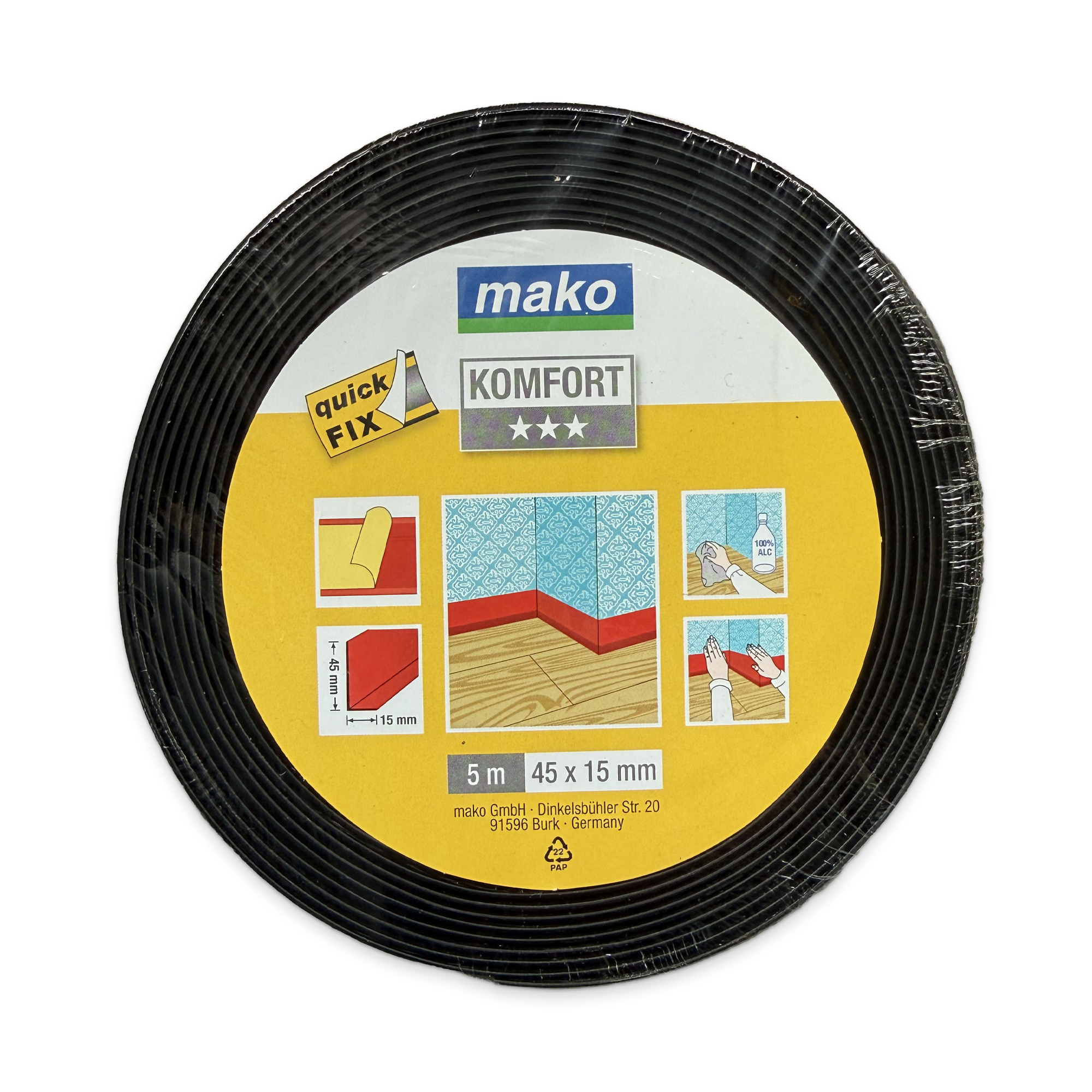 Mako Weich-Sockelleiste selbstklebend, 45 x 15 mm, 5 m, schwarz