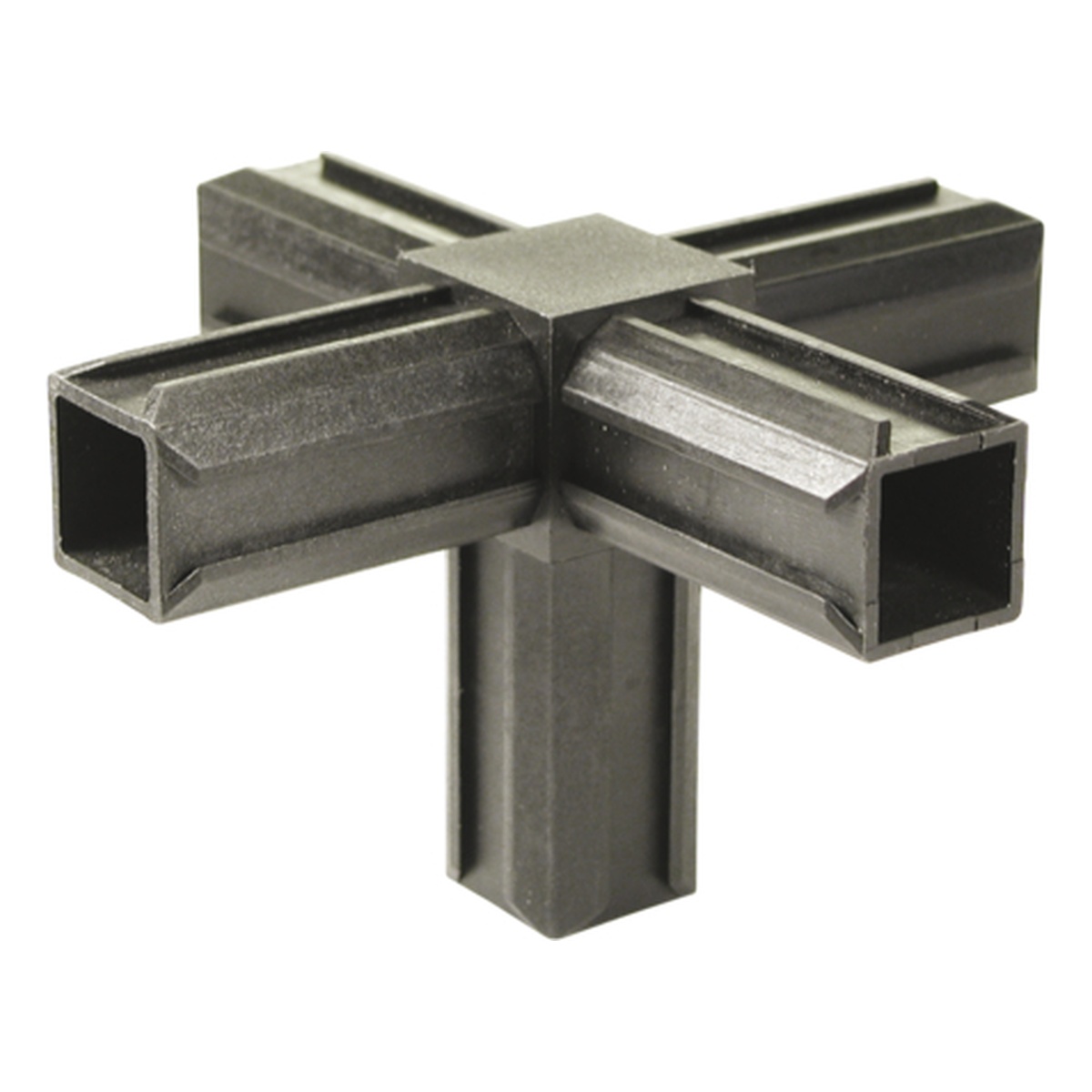 Alberts XD-Rohrverbinder Kreuzstück plus ein rechtwinkeliger Abgang, für Rohr: 20 x 20 x 1,5 mm, Polyamid 6, Farbe: schwarz - 1 Stk.