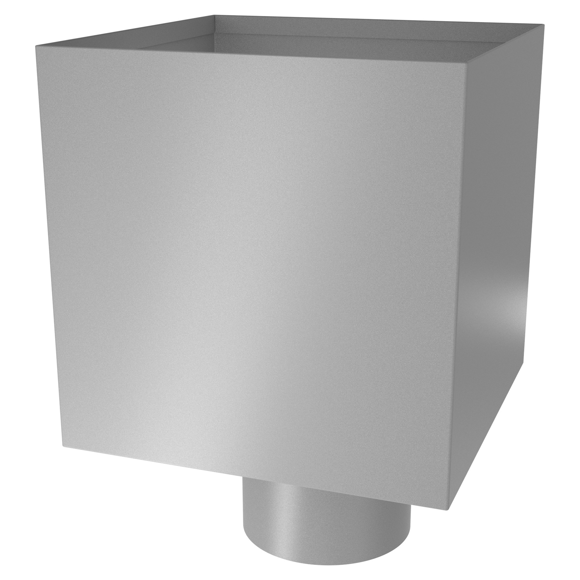 Zambelli Wasserfangkasten kubisch Ø 80 mm, Weißaluminium RAL 9006, COLORDUR, Ablauf exzentrisch, Abstand 30 mm - 1 Stk.