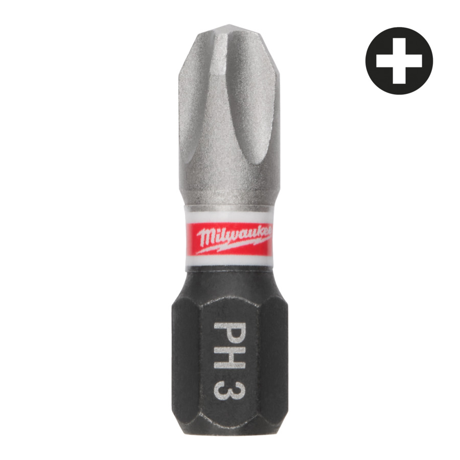 Milwaukee Bit Kreuzschlitz PH3 x 25 mm, SHOCKWAVE, schlagfest, 3 Stück