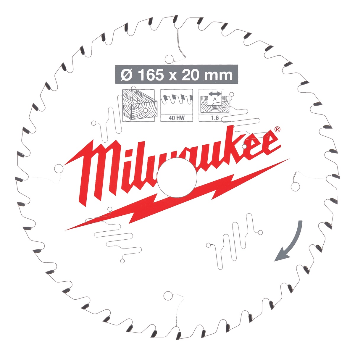 Milwaukee Kreissägeblatt Holz für Akku-Handkreissägen 165/20 mm Z40 Wechselzahn - 1 Stk.